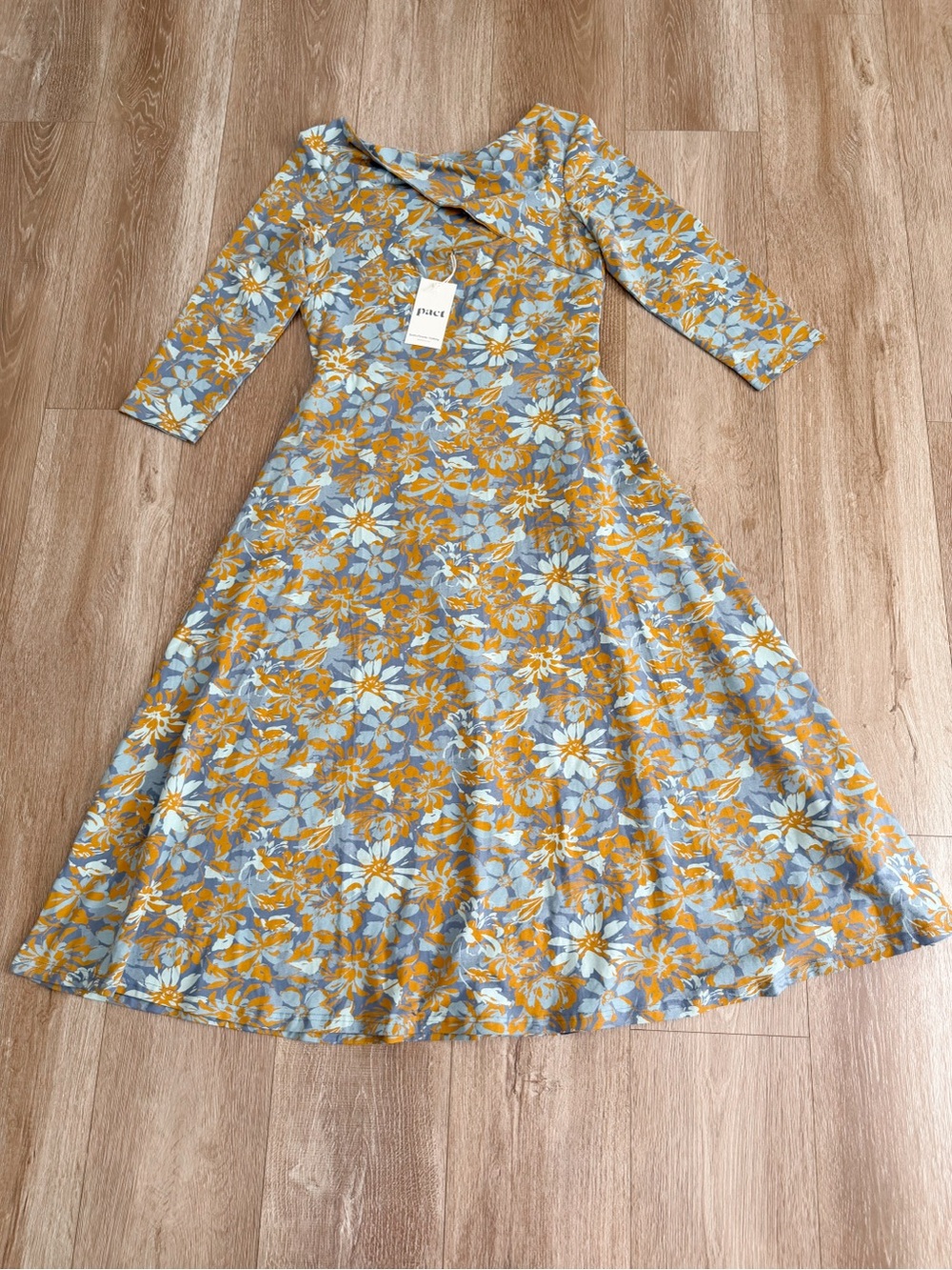 NWT Pact Organic Cotton Brushstroke Floral Scarlett Open Back Twist Dress Large - Picture 8 of 15